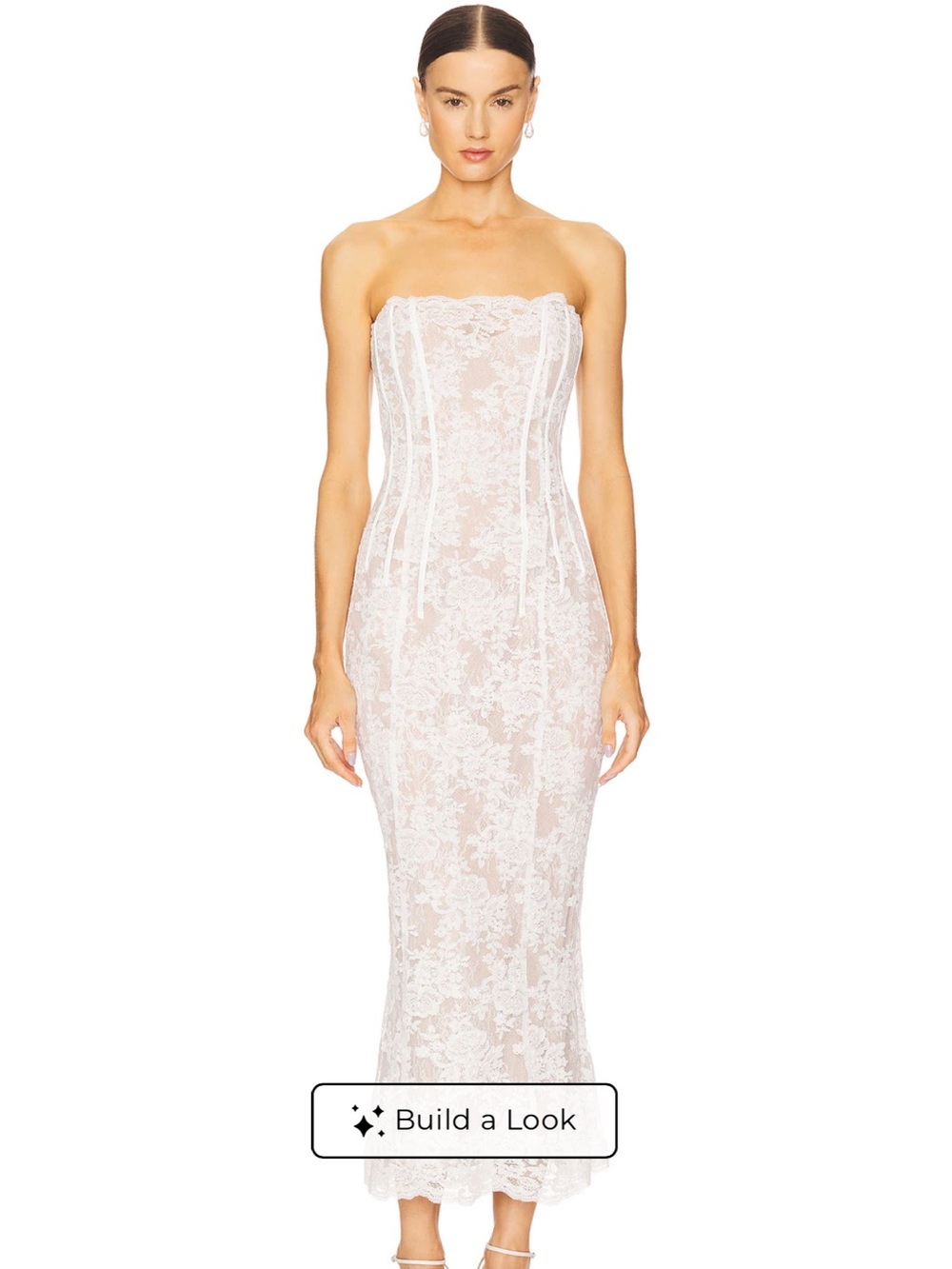 V. Chapman Strapless Lace Midi Dress in Ivory
